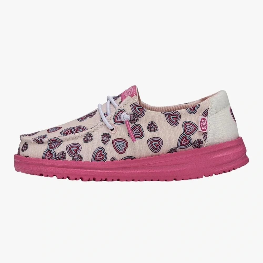 Hey Dude Wendy Youth Hearts Pink Size 5 | Kids Shoes | Kids Slip-on Loafers - Picture 1 of 4